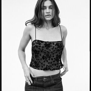 Realisation Par The Odette in cosmos black velvet cropped top
